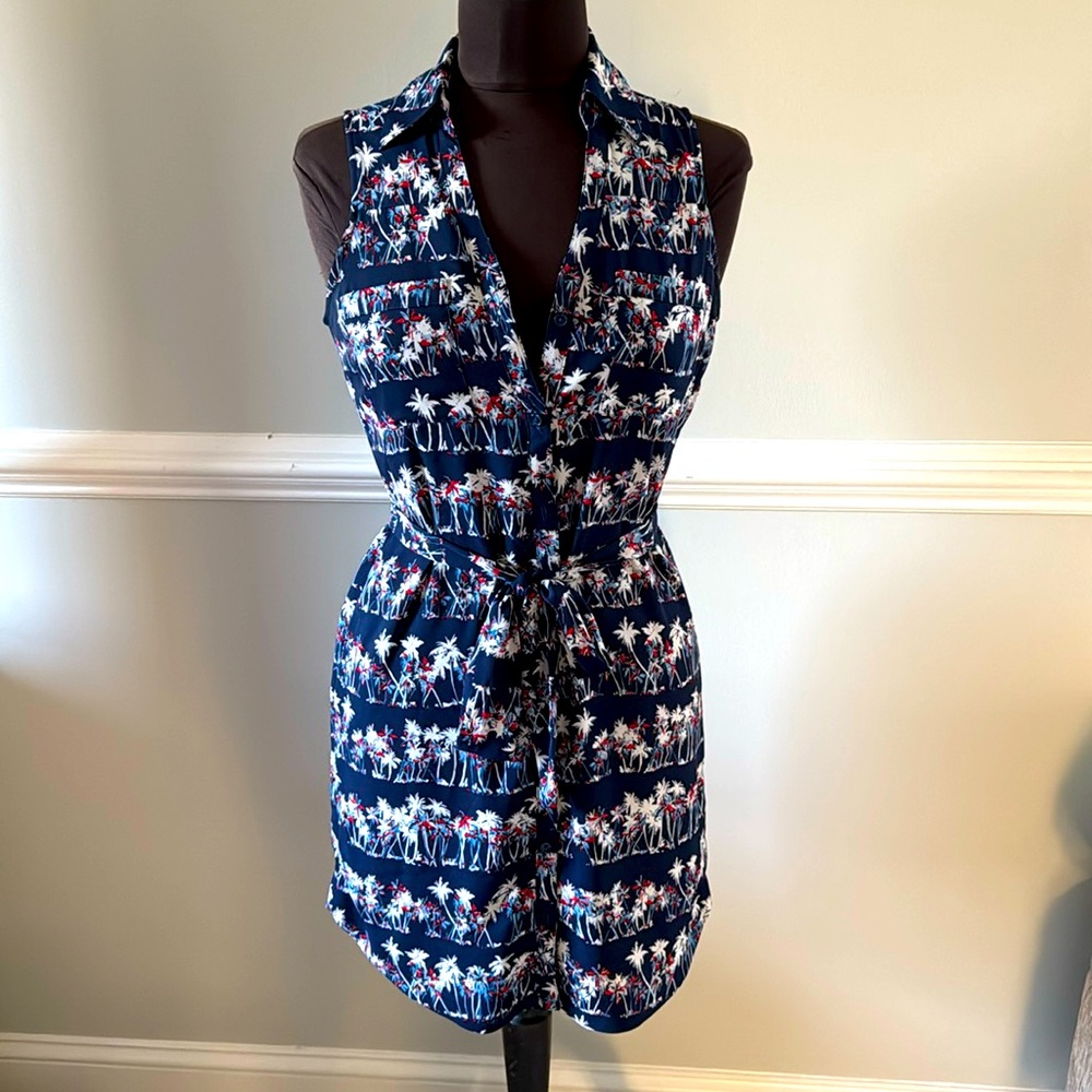 Express Red White and Blue Sleeveless Palm Tree Dress